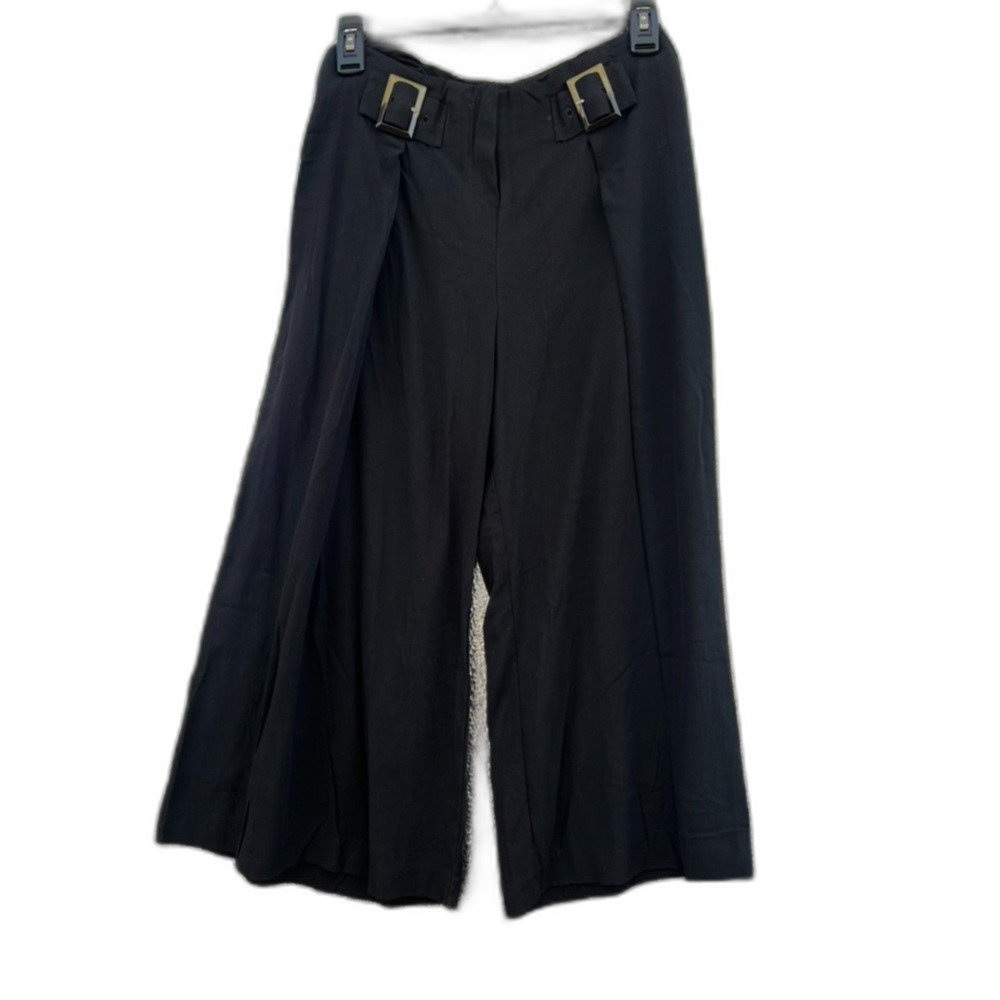 MNG SUIT WOMENS WIDE LEG CROPPED PANTS SIZE 4 BLACK PLEATED WORK CAREER OFFICE